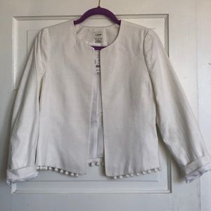 J crew white linen blazer with poms